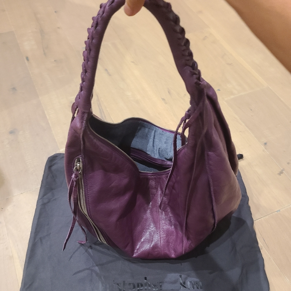 Christopher Kon purple leather hobo bag